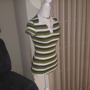 Green Striped Collared Shirt